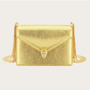 NWT Womens Gold Serpenti Forever Leather Shoulder Bag